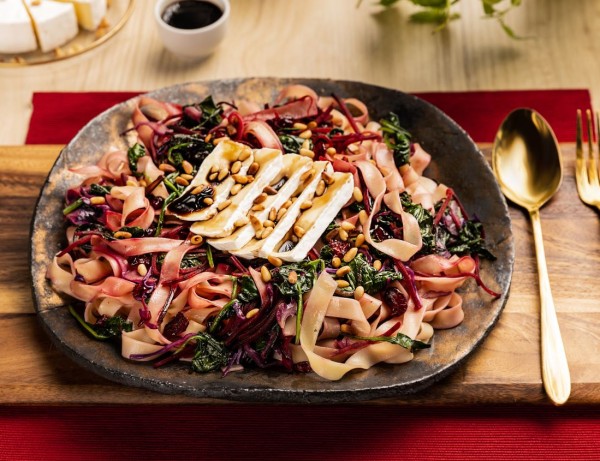 Tagliatelle with dried cranberries and camembert cheese